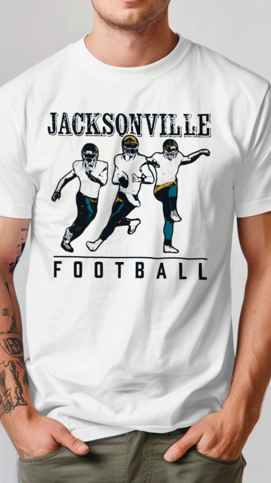 White t-shirt with Jacksonville football design on a plain background
