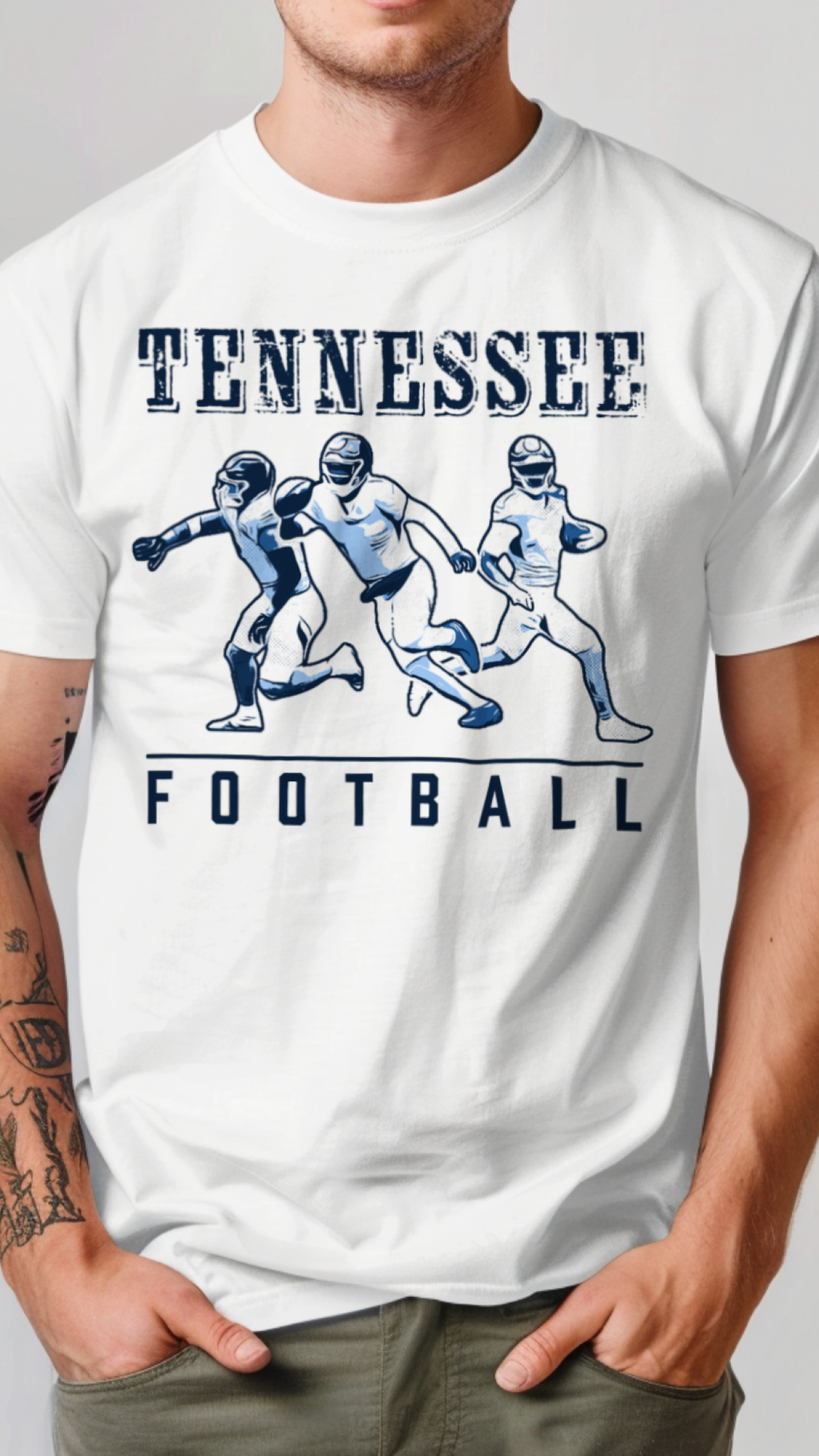 White t-shirt with Tennessee football design on a plain background
